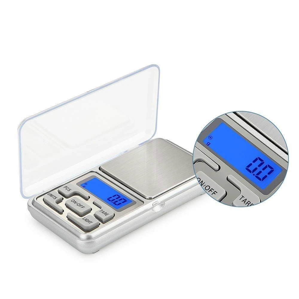 Cantar digital de buzunar pentru bijuterii, 500 g, precizie 0,1 g, LCD si capac