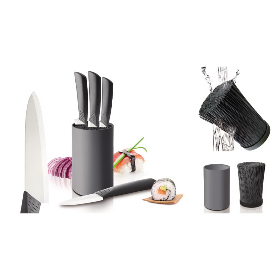 Suport universal pentru cuțite cu peri detașabili, negru, 11x18 cm