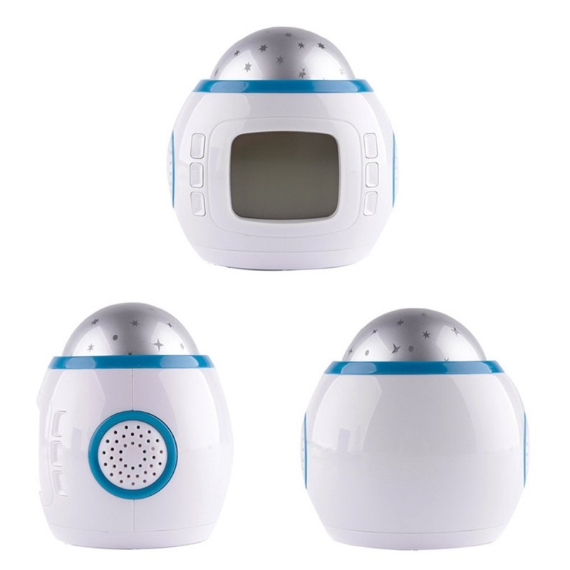 Ceas deșteptător LED cu proiector de stele, calendar și termometru, alb