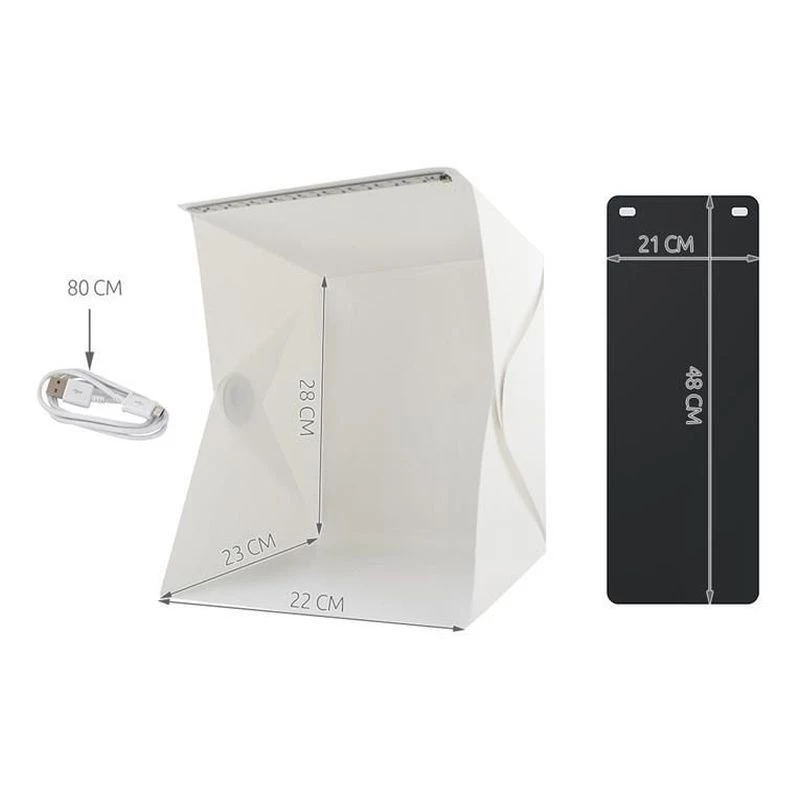 Mini cub foto pliabil pentru fotografii de produs, 20 LED SMD, 22x23x25 cm, USB 5V