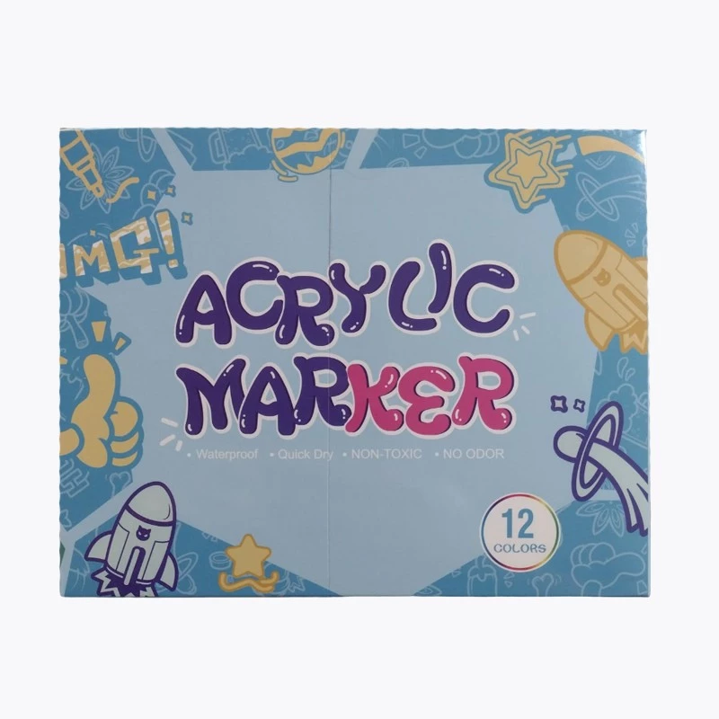 Set 12 markere acrilice permanente pentru orice suprafață, vârf 2-3 mm