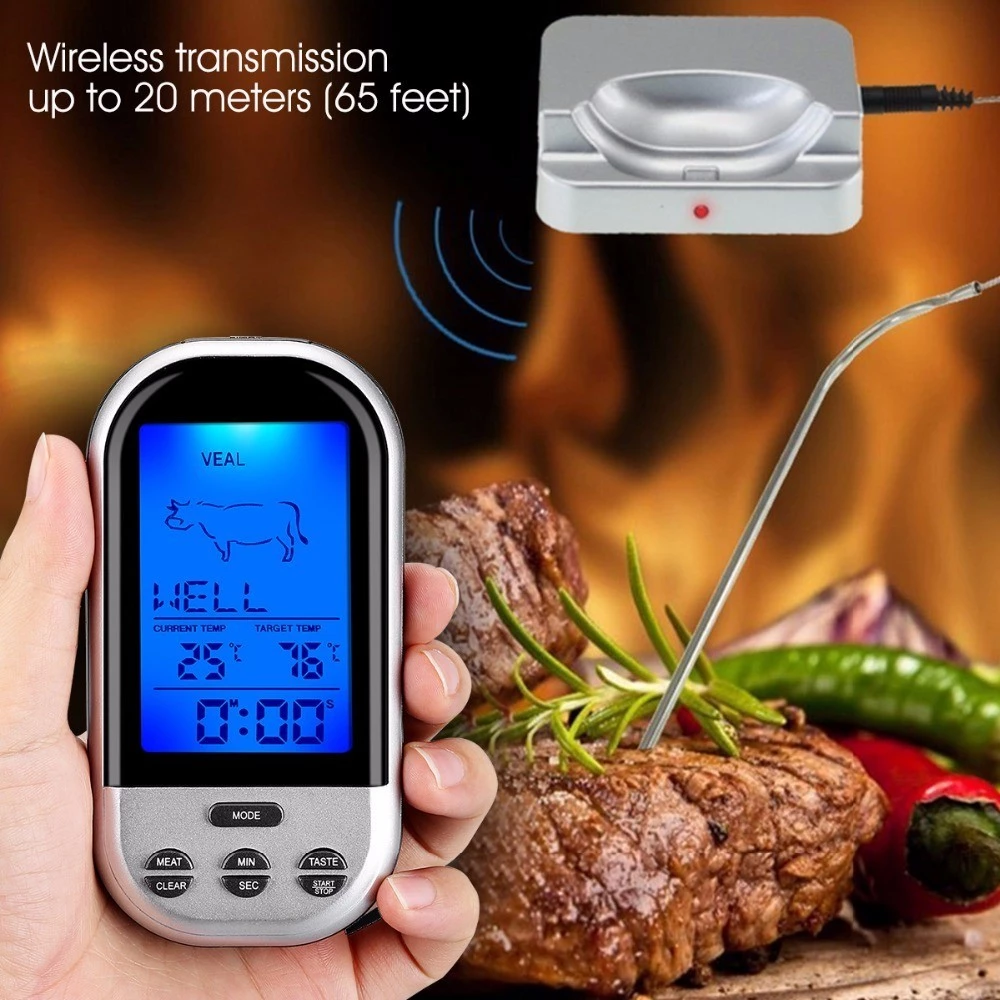 Termometru digital cu sonda wireless pentru carne, citire rapida, ecran LCD