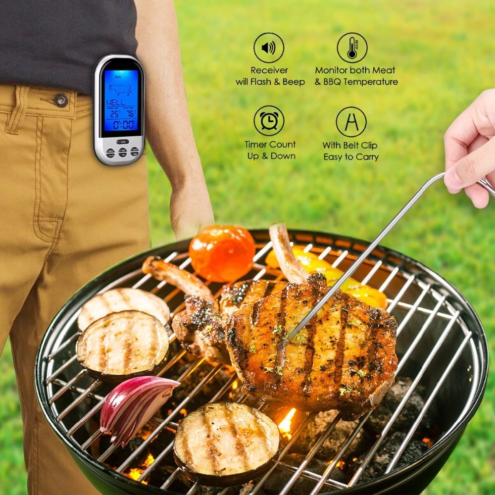 Termometru digital cu sonda wireless pentru carne, citire rapida, ecran LCD