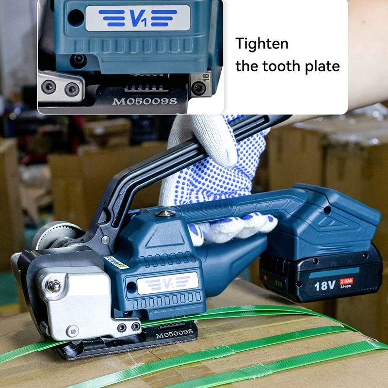 Aparat semi-automat de legat bandă PET/PP 12–16,5 mm, cu acumulator 2000 mAh