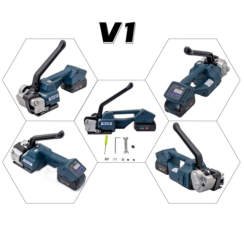 Aparat semi-automat de legat bandă PET/PP 12–16,5 mm, cu acumulator 2000 mAh