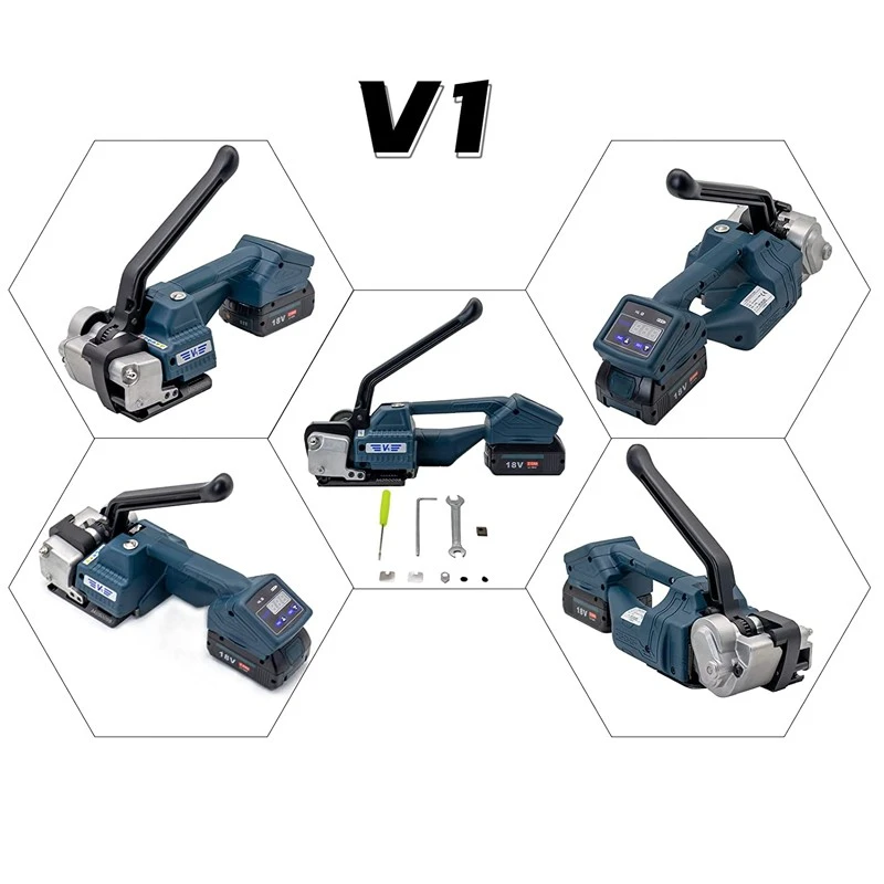 Aparat semi-automat de legat bandă PET/PP 12–16,5 mm, cu acumulator 2000 mAh