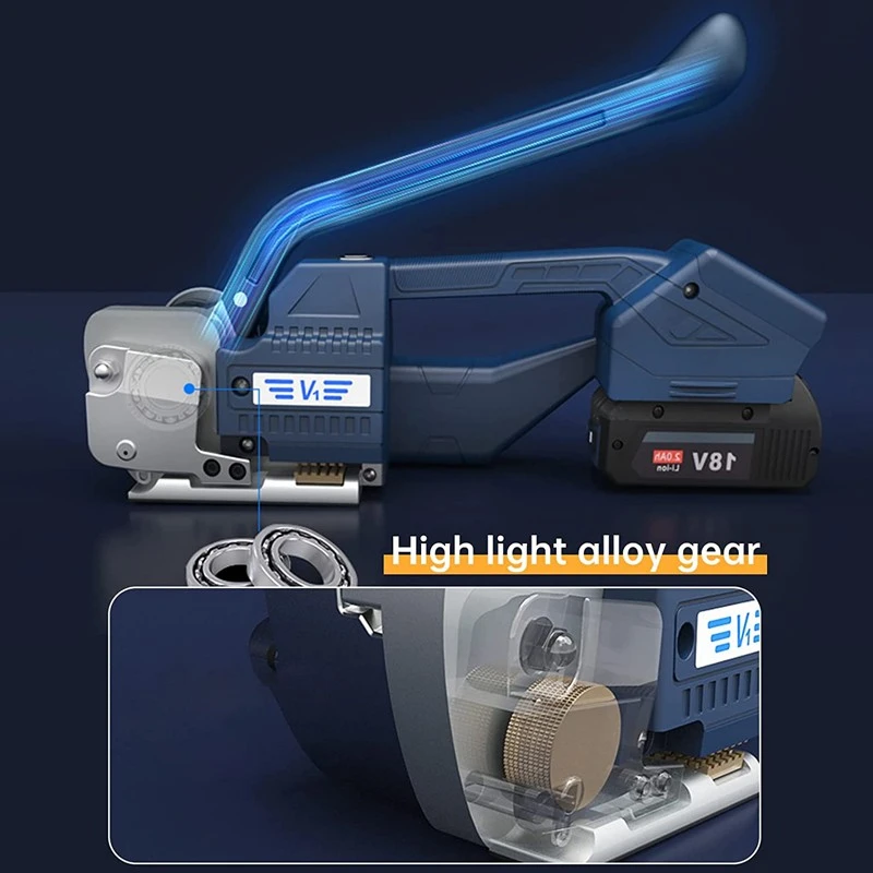 Aparat semi-automat de legat bandă PET/PP 12–16,5 mm, cu acumulator 2000 mAh