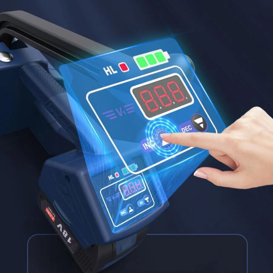 Aparat semi-automat de legat bandă PET/PP 12–16,5 mm, cu acumulator 2000 mAh