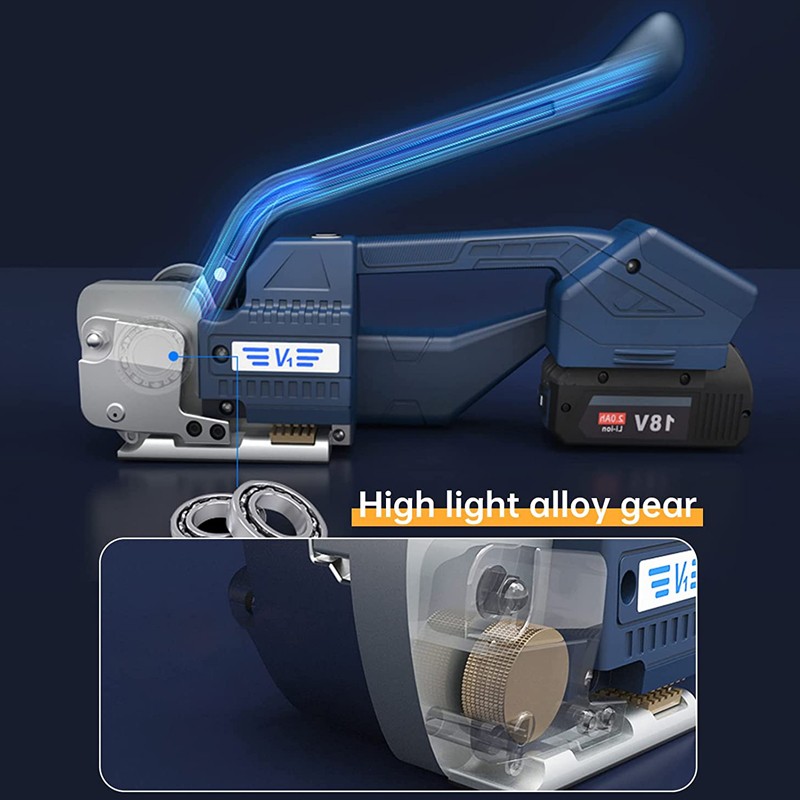 Aparat semi-automat de legat bandă PET/PP 12–16,5 mm, cu acumulator 2000 mAh