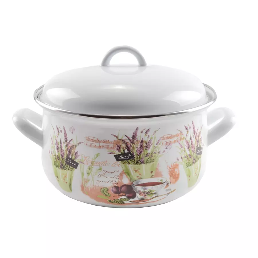 Cratiță smălțuită cu capac, model Lavandă, 20 cm, 3.3 L Perfect Home