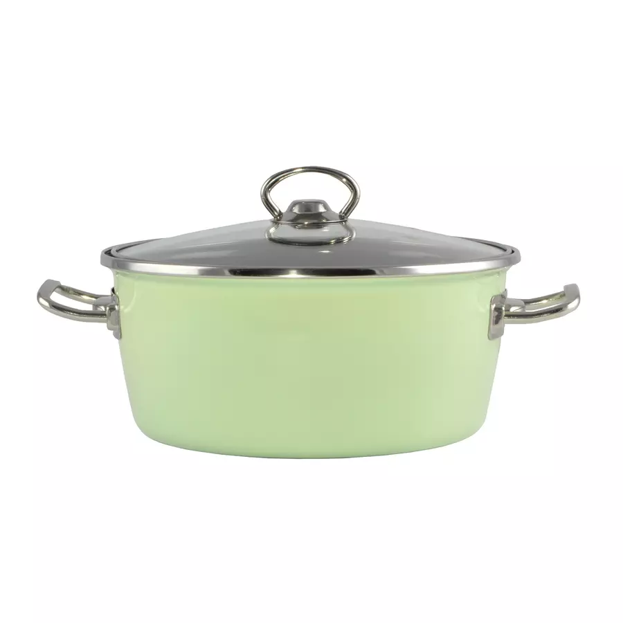 Oală Elite verde din oțel emailat cu capac din sticlă, 3,3 L, 22 cm