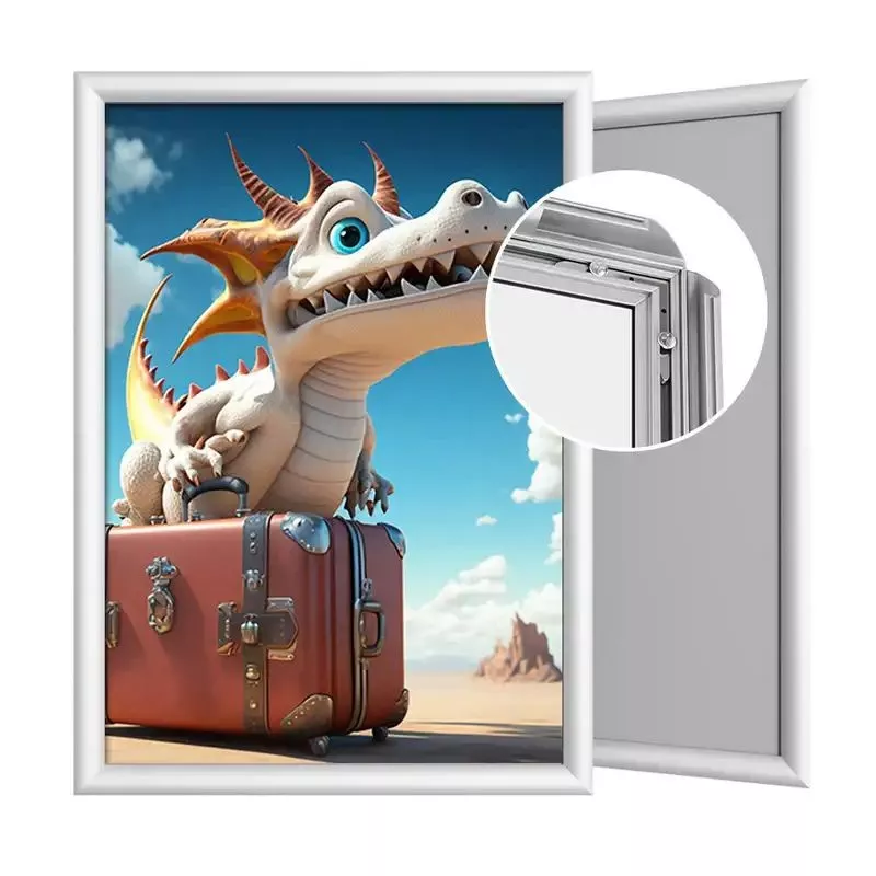 Ramă click A1 din aluminiu, argintie, pentru postere și afișe, montaj pe perete