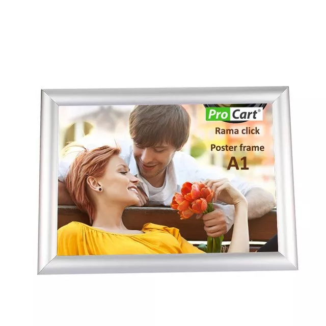 Ramă click A1 din aluminiu, argintie, pentru postere și afișe, montaj pe perete