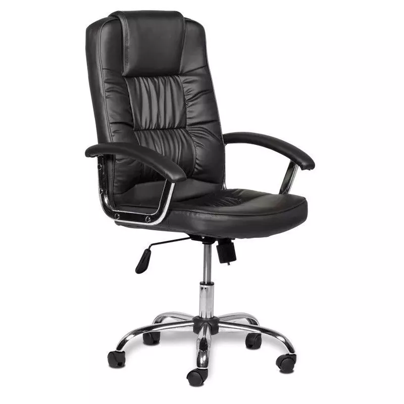 Scaun ergonomic directorial negru din piele ecologică, rotativ 360°, 150 kg