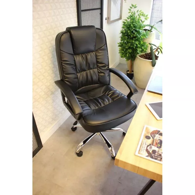 Scaun ergonomic directorial negru din piele ecologică, rotativ 360°, 150 kg