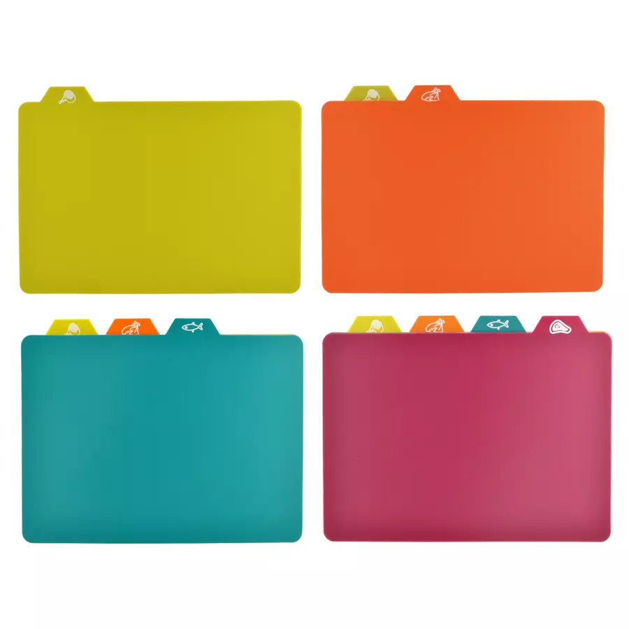 Set 4 plăci de tăiat colorate cu simboluri, pentru separarea alimentelor