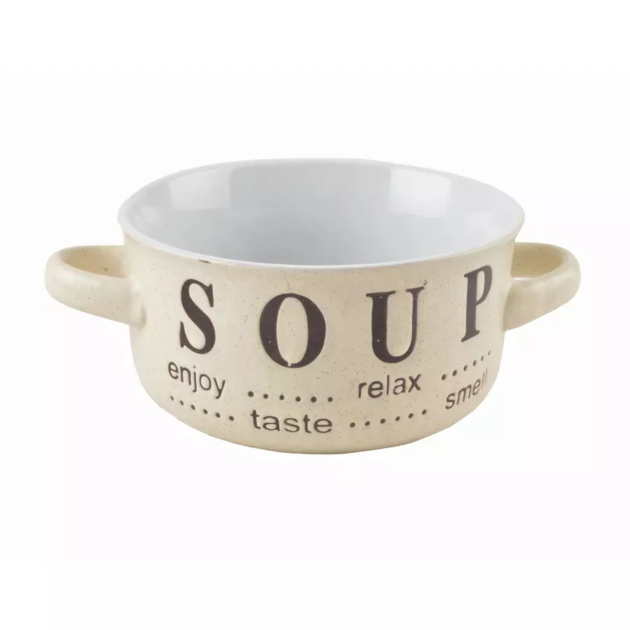 Bol de supă din ceramică 530 ml cu mânere, Perfect Home, model Soup