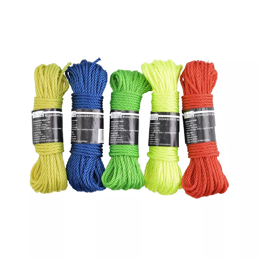 Frânghie pentru uscat rufe 15 m, din plastic rezistent, culori diverse
