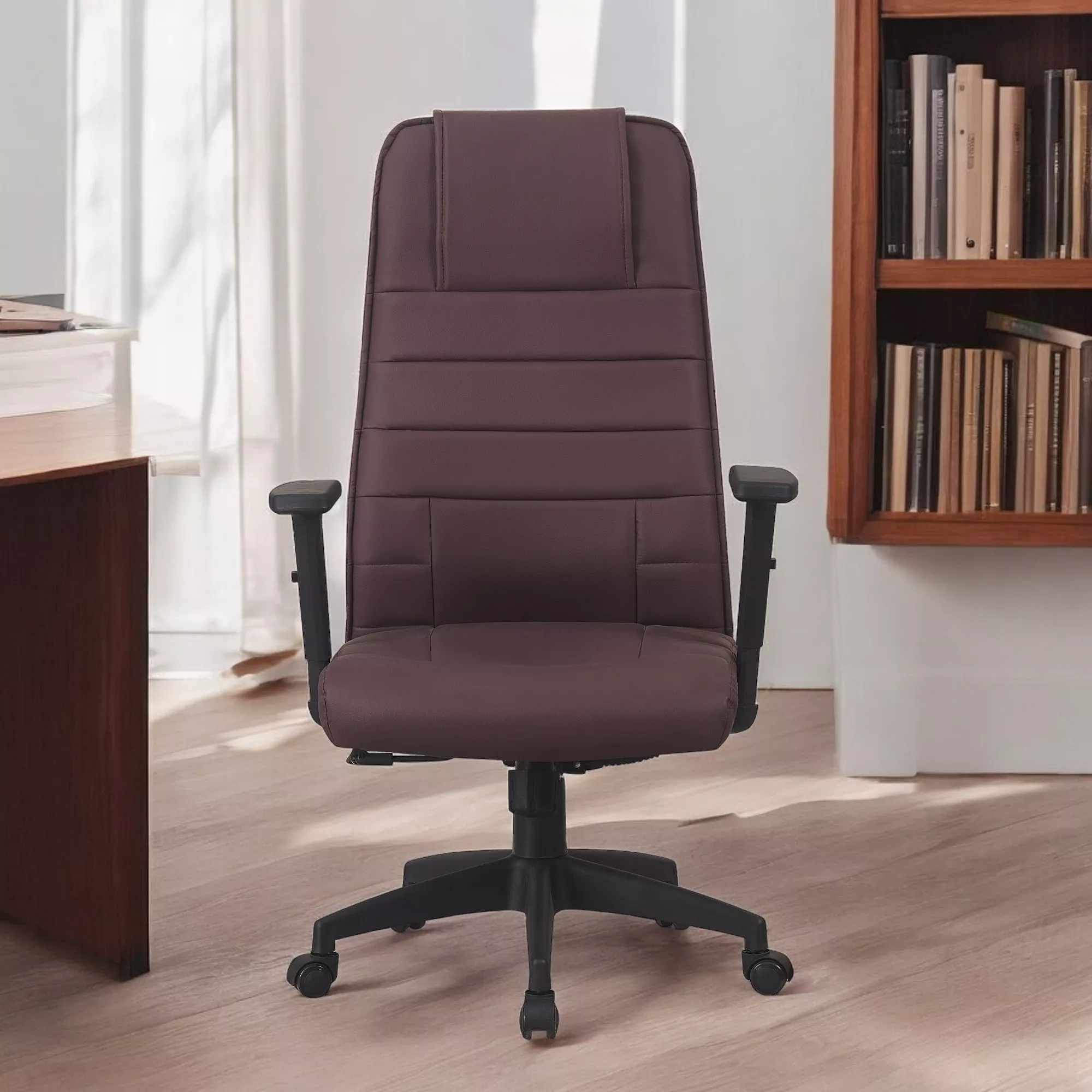 Scaun directorial ergonomic pentru birou, PVC maro, 150 kg, reglabil 116–126 cm