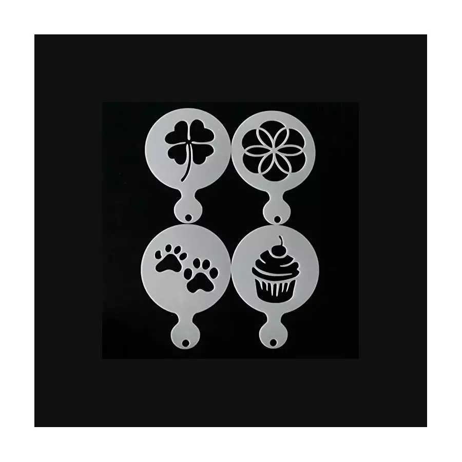 Set 4 șabloane pentru decorare cappuccino și prăjituri, plastic 8 cm