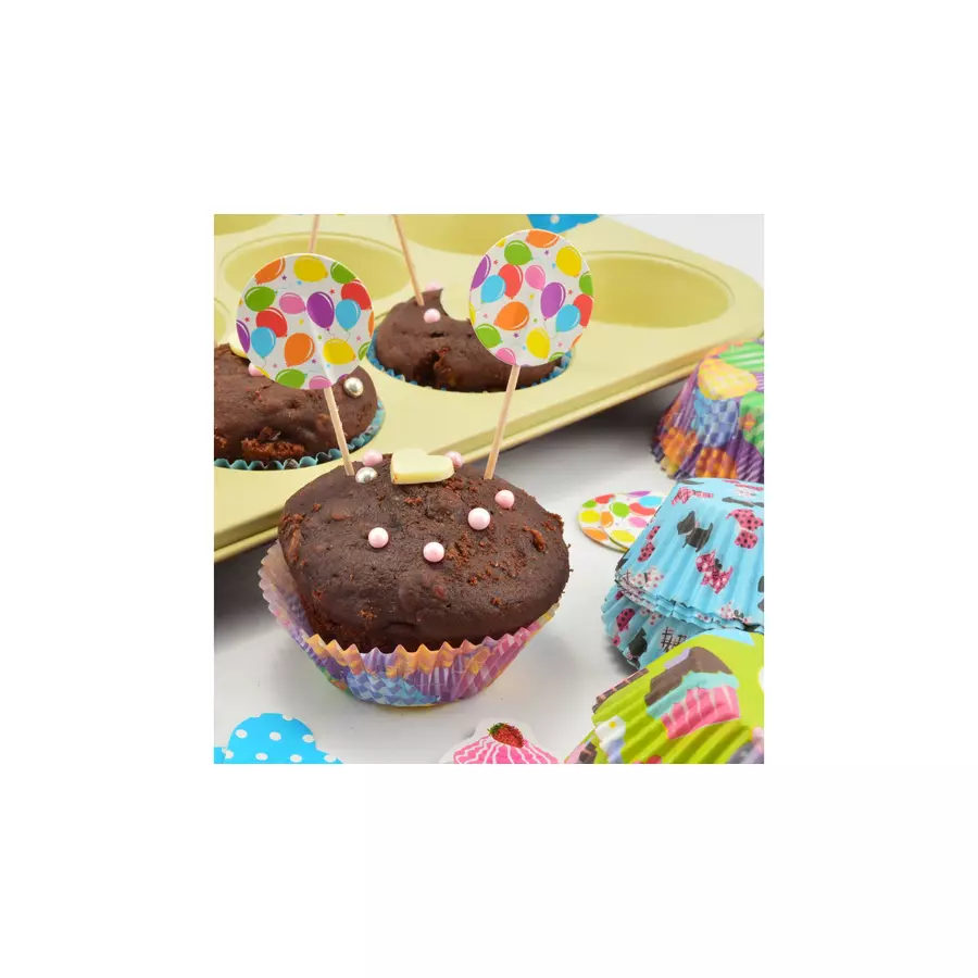 Set decorativ pentru brioșe cu forme din hârtie și toppere cu stegulețe