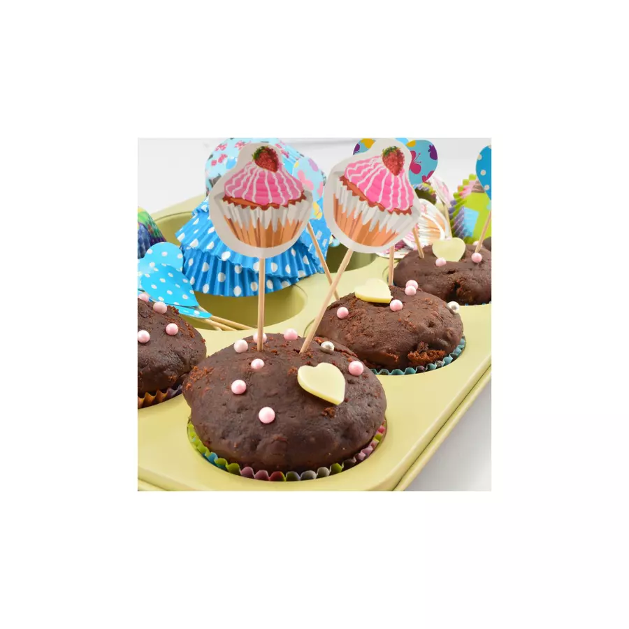 Set decorativ pentru brioșe cu forme din hârtie și toppere cu stegulețe