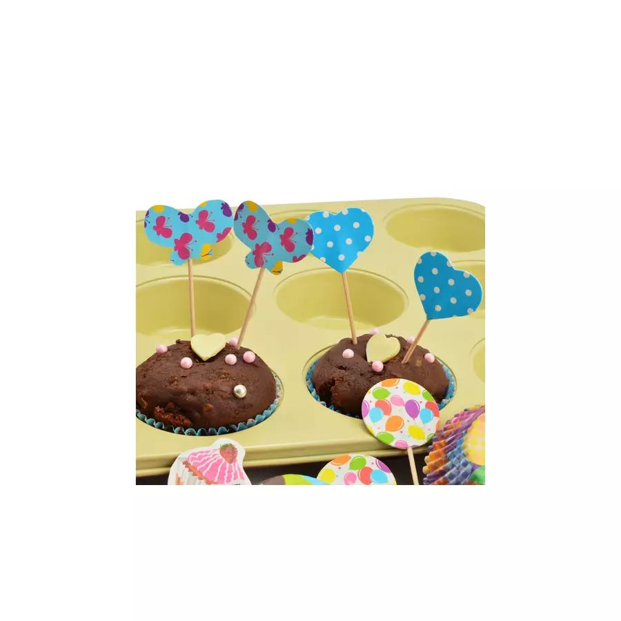 Set decorativ pentru brioșe cu forme din hârtie și toppere cu stegulețe