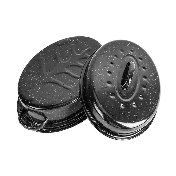 Tavă pentru rață din oțel emailat cu capac, 37×26 cm, 3,5 L, neagră