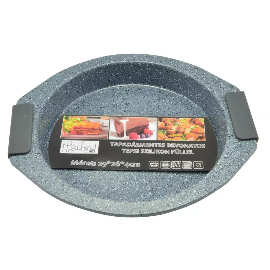 Tavă rotundă antiaderentă din oțel, 26,6 cm, cu mânere din silicon