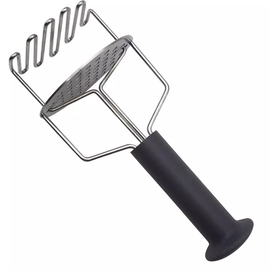 Zdrobitor de cartofi din inox cu mâner cauciucat și suprafață dublă, 24,5 cm