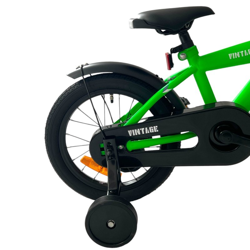 Bicicletă copii 14 inch verde, cu roți ajutătoare detașabile și frâne V-Brake