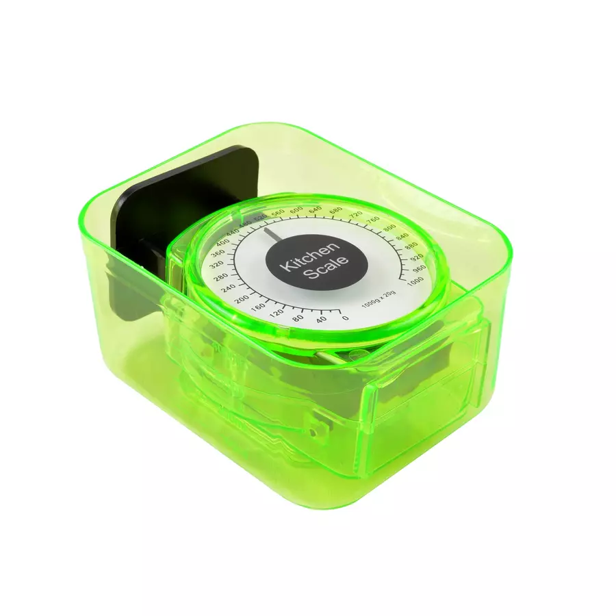 Cântar de bucătărie mecanic 1 kg, fără baterii, cu bol detașabil, verde
