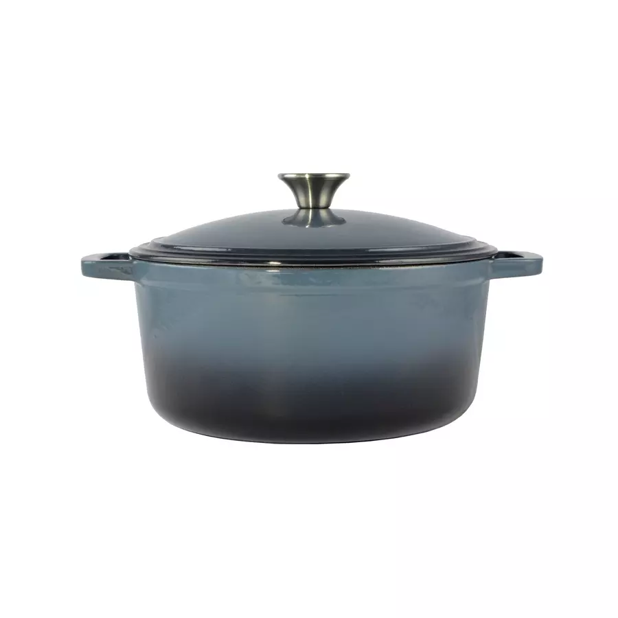 Oală din fontă emailată 26 cm, 5,2 L, albastru oțel, cu capac – Perfect Home