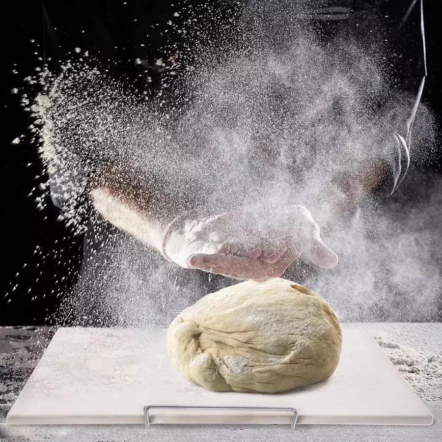 Piatră de copt Orion 44x30 cm din ceramică, cu suport metalic, pentru pizza și pâine