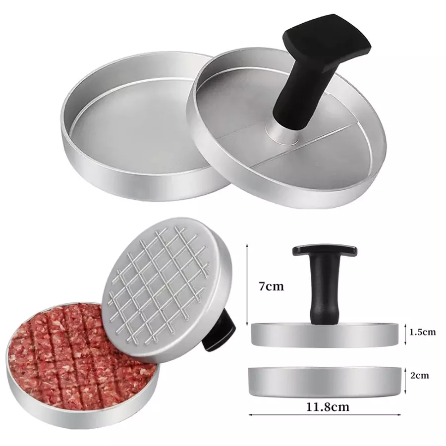 Presă pentru hamburgeri și chiftele din aluminiu, 11,8 cm, cu mâner confortabil