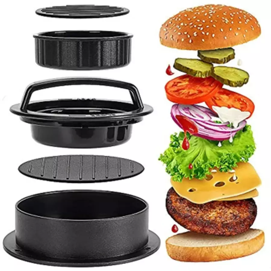 Presă pentru hamburgeri și chiftele din plastic, 12,5 cm, cu formă pentru umplut