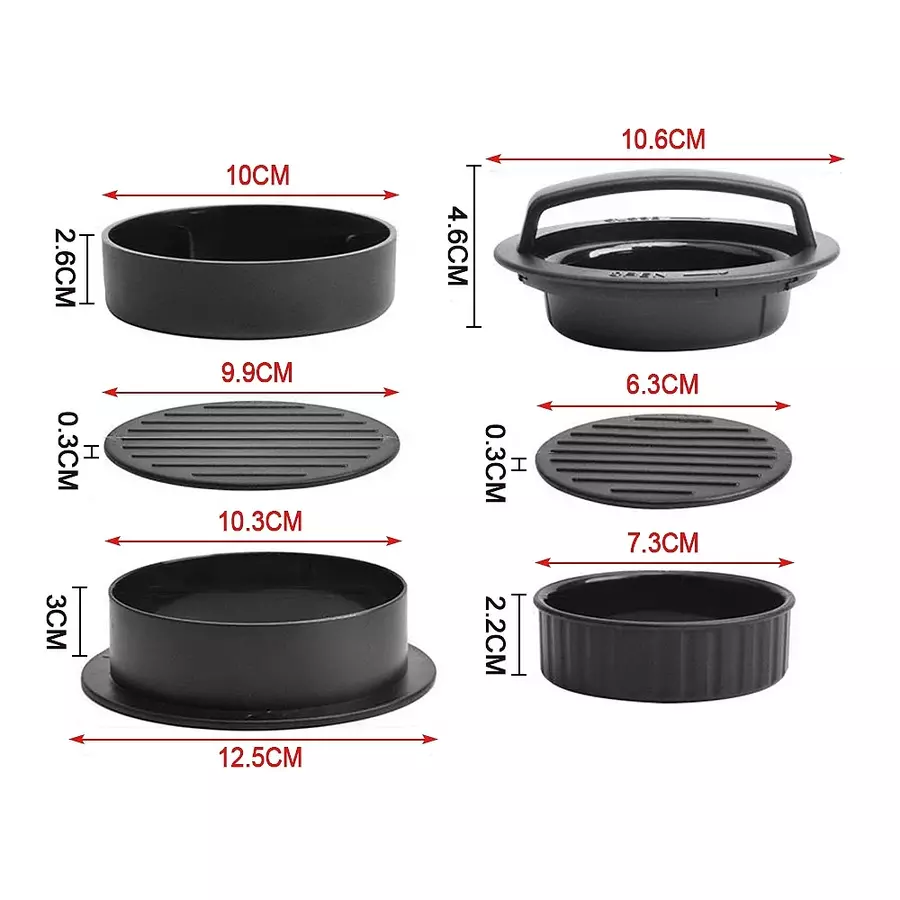 Presă pentru hamburgeri și chiftele din plastic, 12,5 cm, cu formă pentru umplut