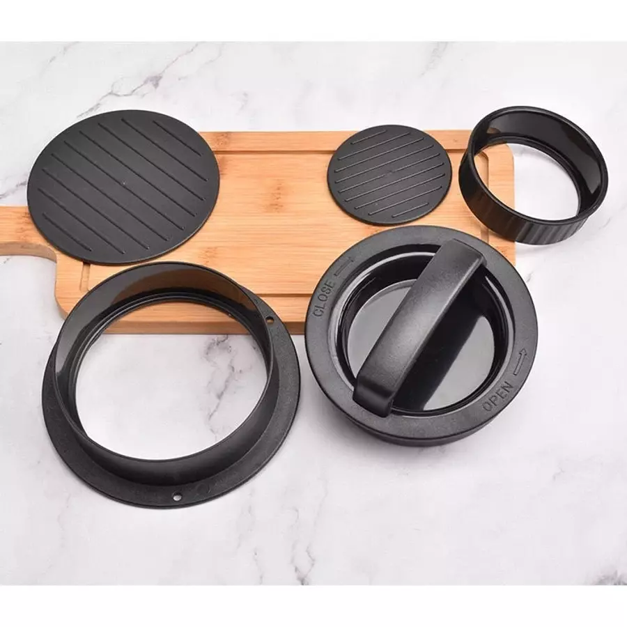 Presă pentru hamburgeri și chiftele din plastic, 12,5 cm, cu formă pentru umplut