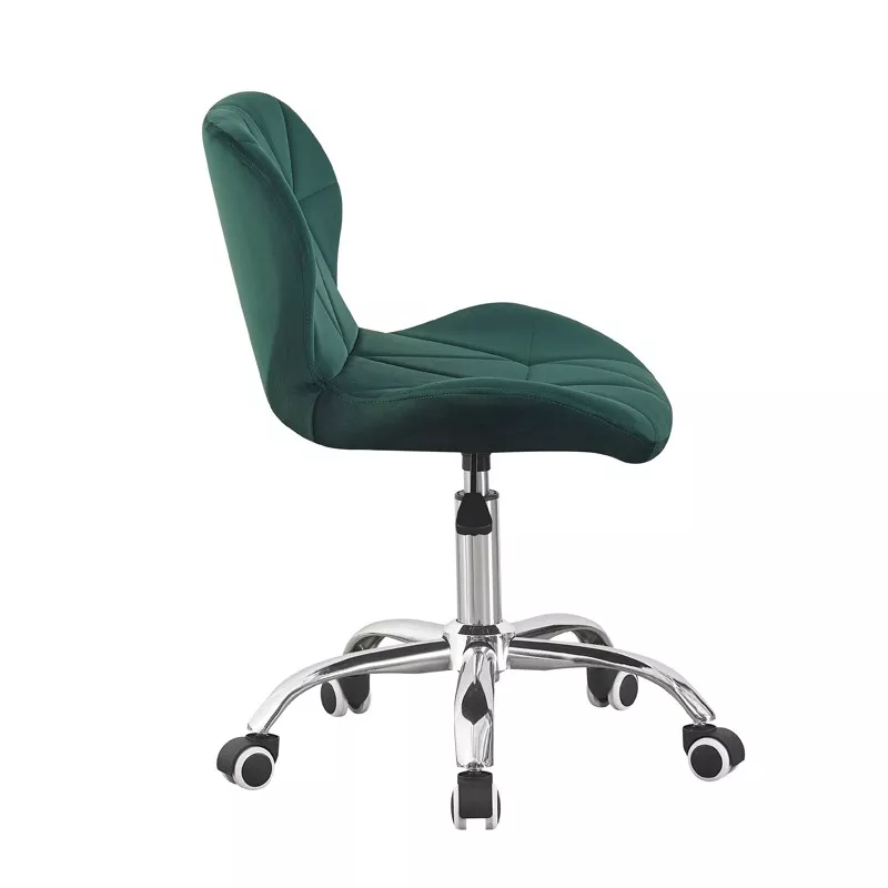 Scaun de birou scandinav din catifea verde, reglabil pe inaltime, baza cromata