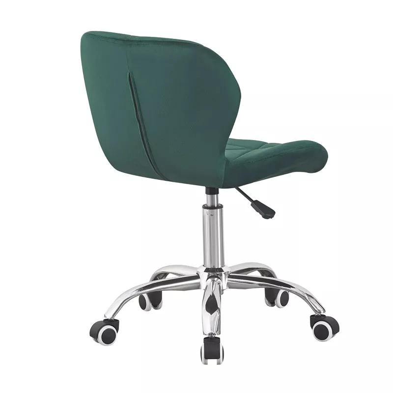 Scaun de birou scandinav din catifea verde, reglabil pe inaltime, baza cromata