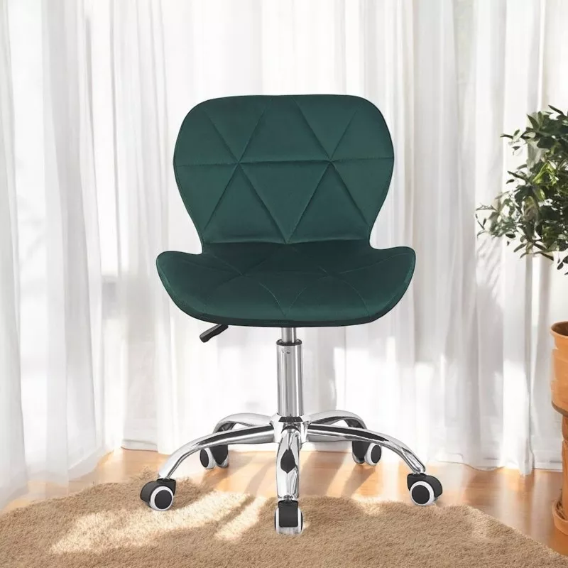 Scaun de birou scandinav din catifea verde, reglabil pe inaltime, baza cromata