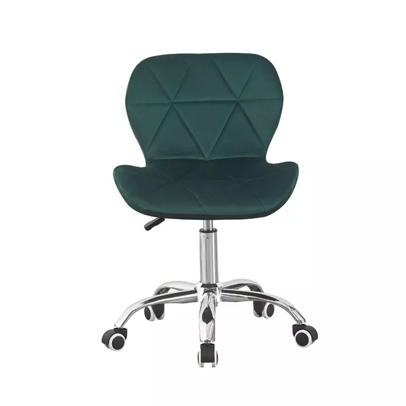 Scaun de birou scandinav din catifea verde, reglabil pe inaltime, baza cromata