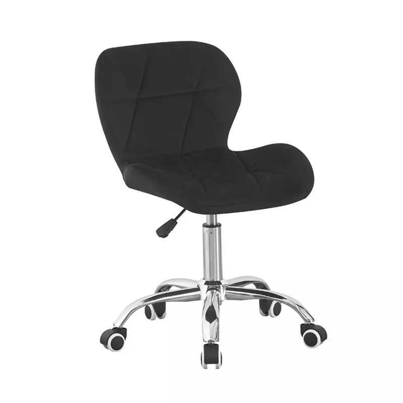 Scaun de birou scandinav din velur negru, reglabil 72–84 cm, roti cauciucate