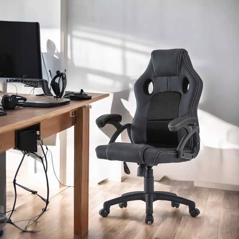 Scaun gaming ergonomic cu mesh respirabil, reglabil pe inaltime, 150 kg, negru