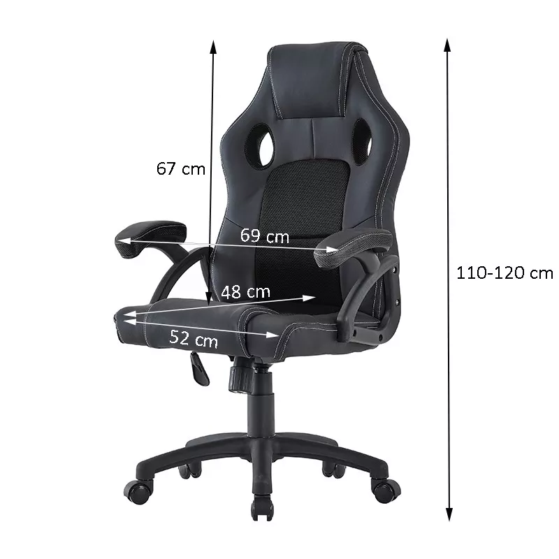 Scaun gaming ergonomic cu mesh respirabil, reglabil pe inaltime, 150 kg, negru