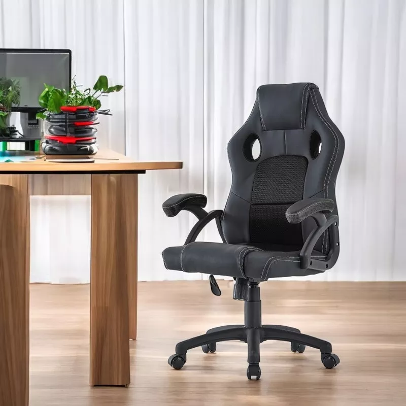 Scaun gaming ergonomic cu mesh respirabil, reglabil pe inaltime, 150 kg, negru