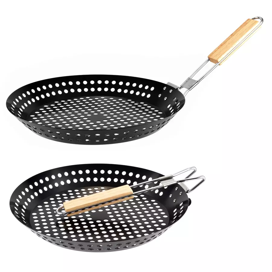 Tigaie BBQ pentru castane 31 cm, antiaderenta, cu maner din lemn