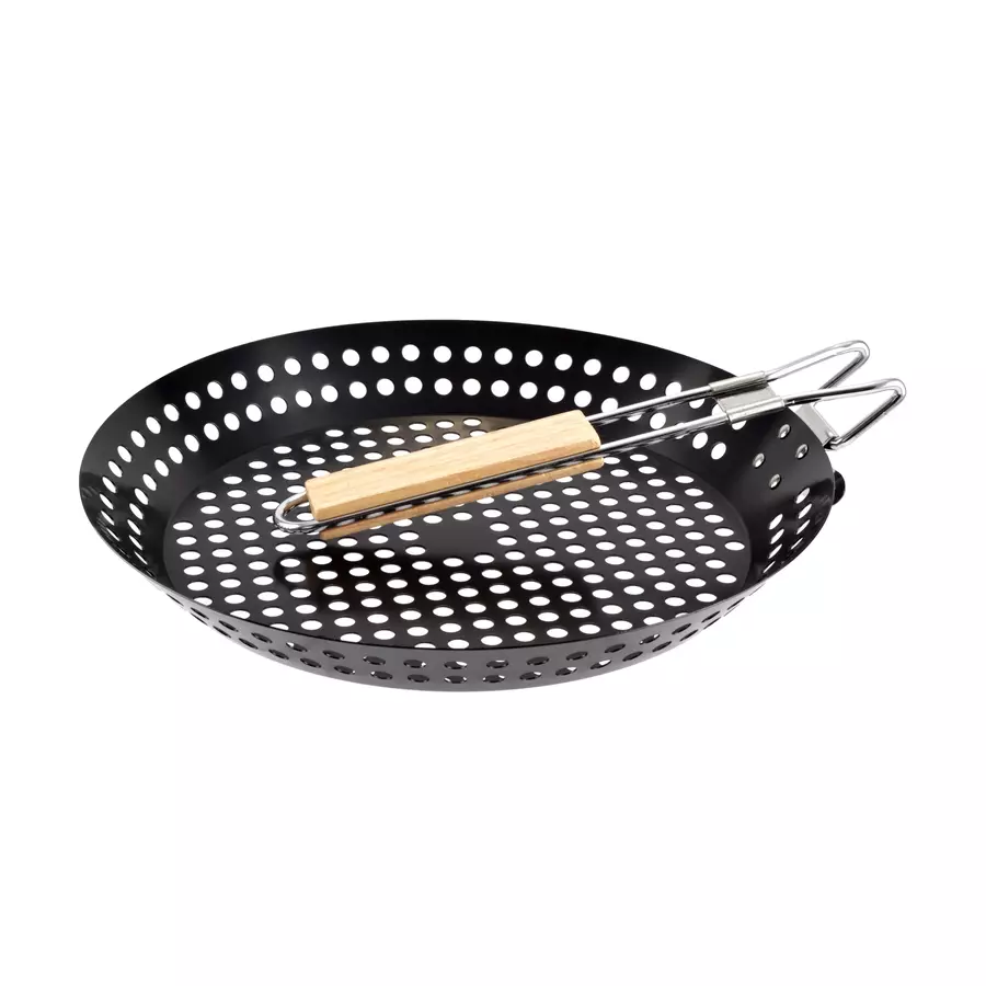 Tigaie BBQ pentru castane 31 cm, antiaderenta, cu maner din lemn