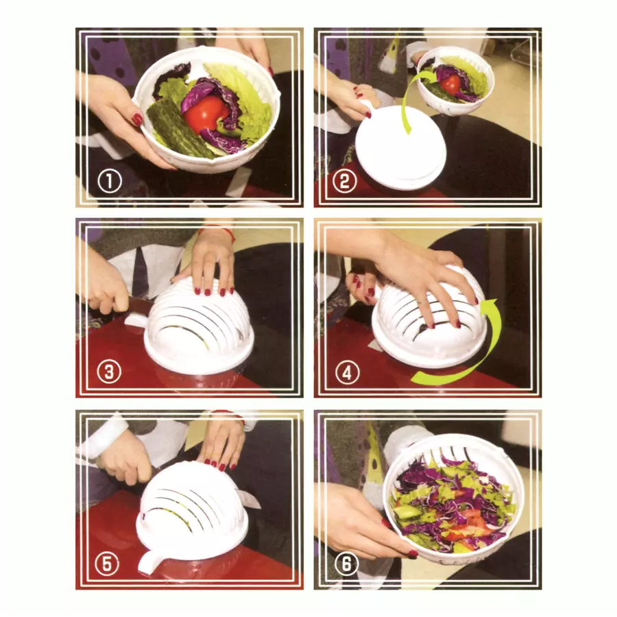 Tocător de salată multifuncțional cu sită și bol, 18 cm, Perfect Home