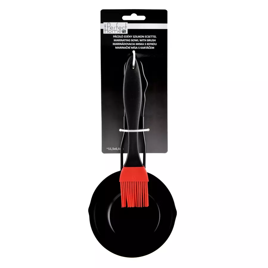 Vas de marinare cu pensulă din silicon și bol metalic cu mâner, 11,5 cm